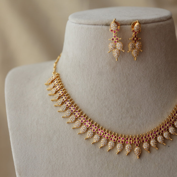 Heritage gold plated ruby white stone mango short necklace with earrings H8811
