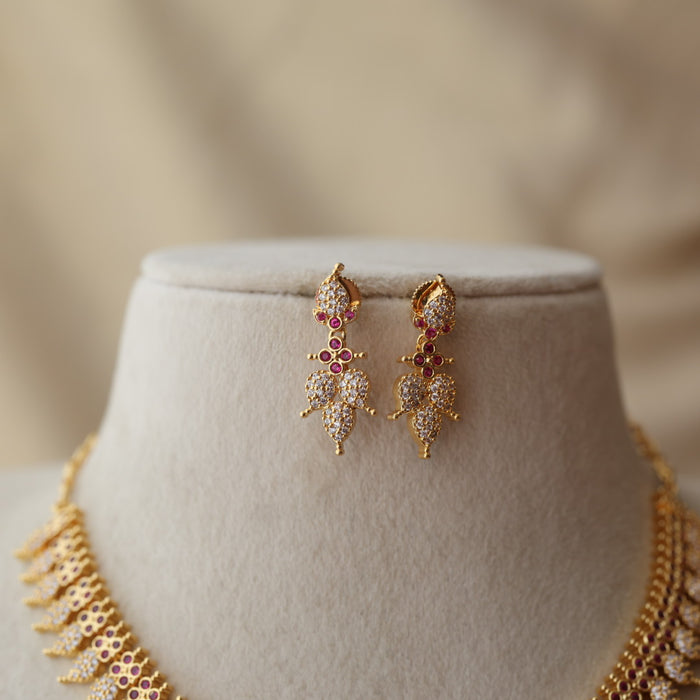 Heritage gold plated ruby white stone mango short necklace with earrings H8811