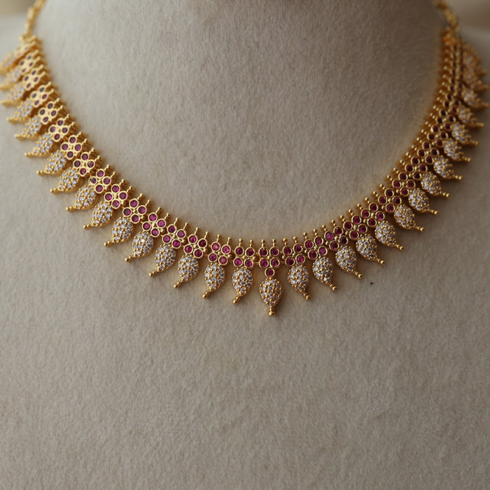 Heritage gold plated ruby white stone mango short necklace with earrings H8811