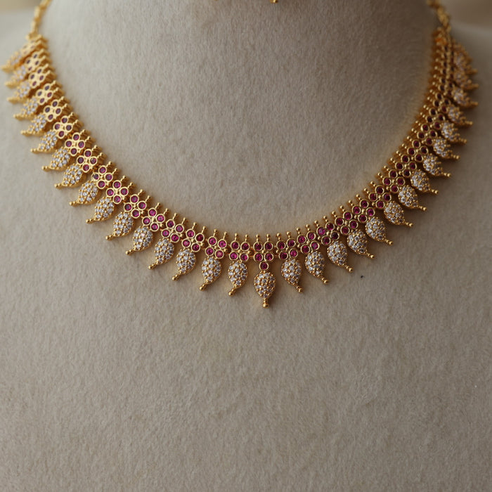 Heritage gold plated ruby white stone mango short necklace with earrings H8811