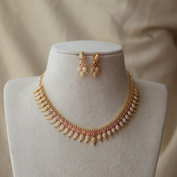 Heritage gold plated ruby white stone mango short necklace with earrings H8811