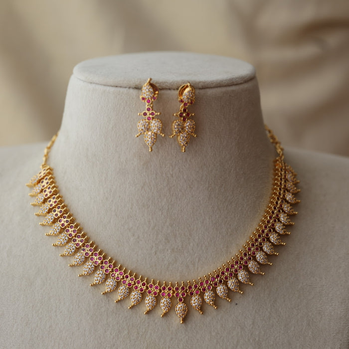 Heritage gold plated ruby white stone mango short necklace with earrings H8811