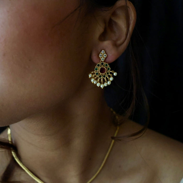 Antique gold short necklace and earrings TTS4679