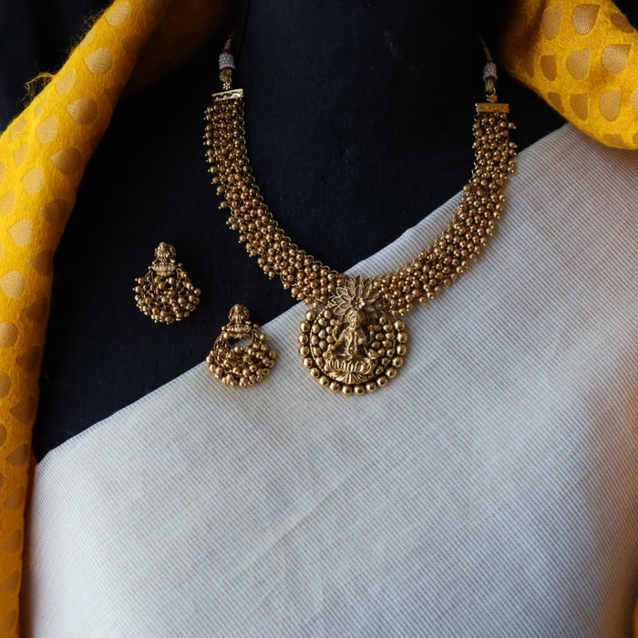 Antique temple design short necklace and earrings  S1B130