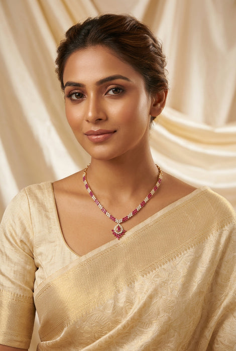 Heritage gold plated ruby white short necklace H8833