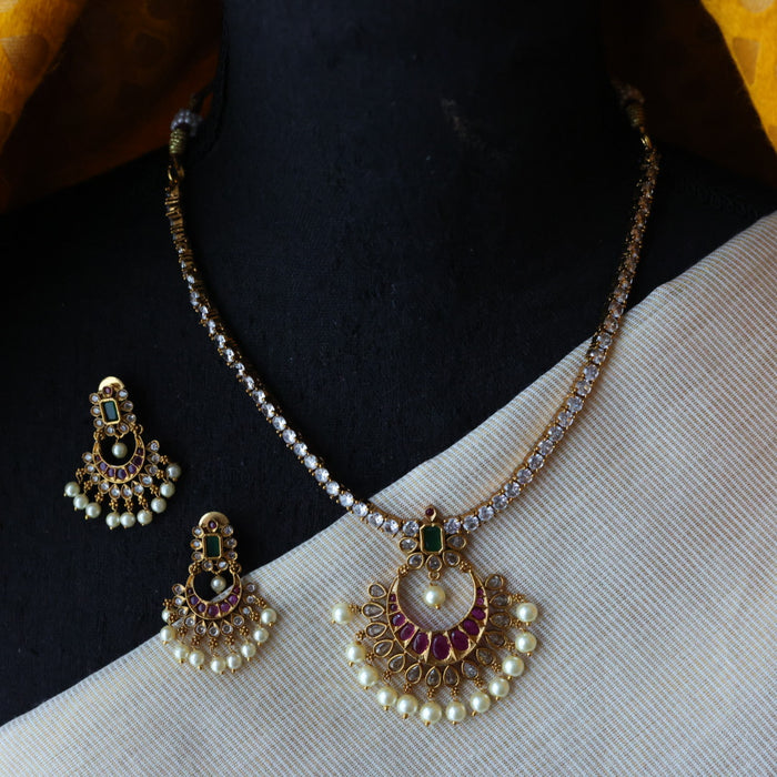 Antique short necklace with earrings S1N116