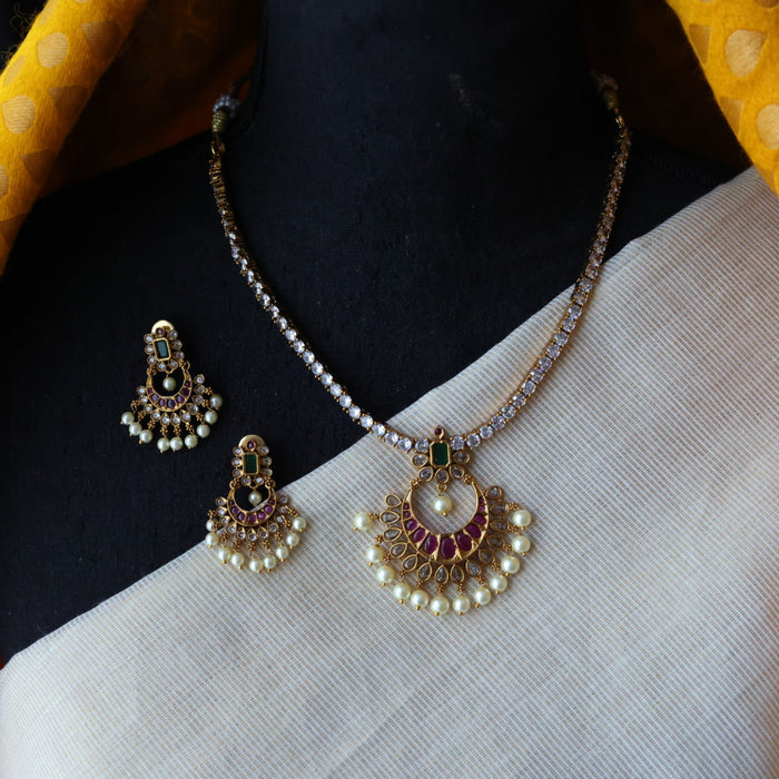 Antique short necklace with earrings S1N116