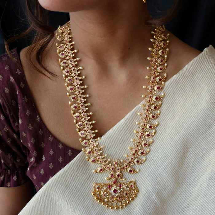 Antique ruby white stone mango long necklace with earrings LL021213