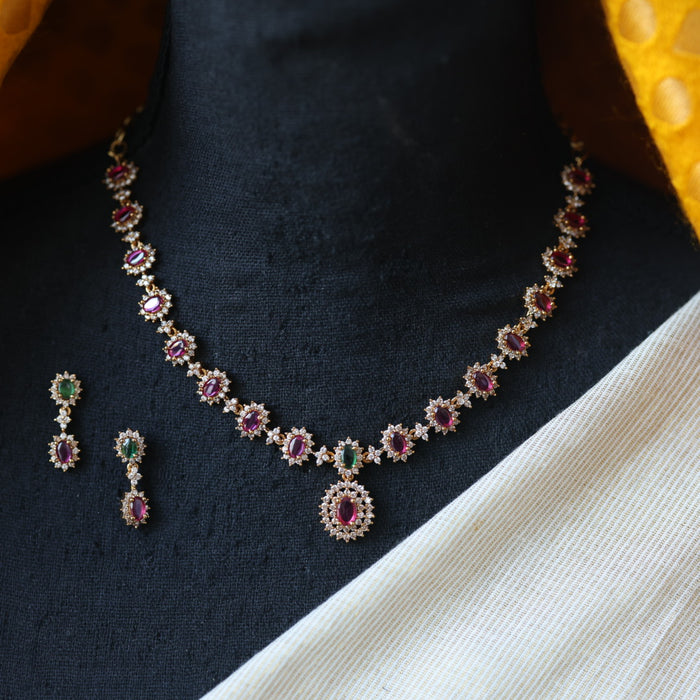 Antique multi stone short necklace with earrings TTS5001