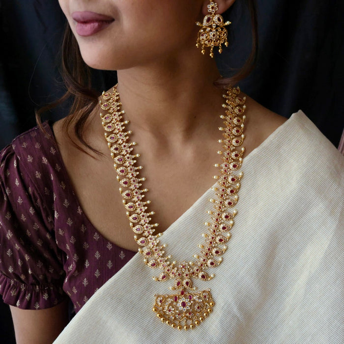 Antique ruby white stone mango long necklace with earrings LL021213