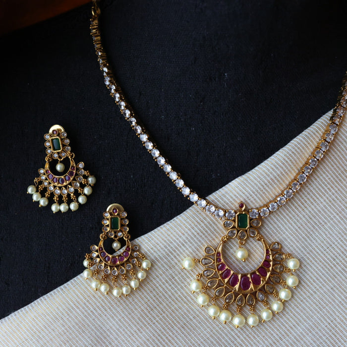Antique short necklace with earrings S1N116