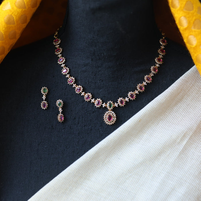 Antique multi stone short necklace with earrings TTS5001