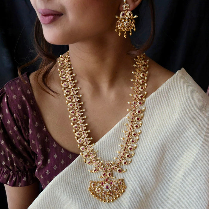 Antique ruby white stone mango long necklace with earrings LL021213