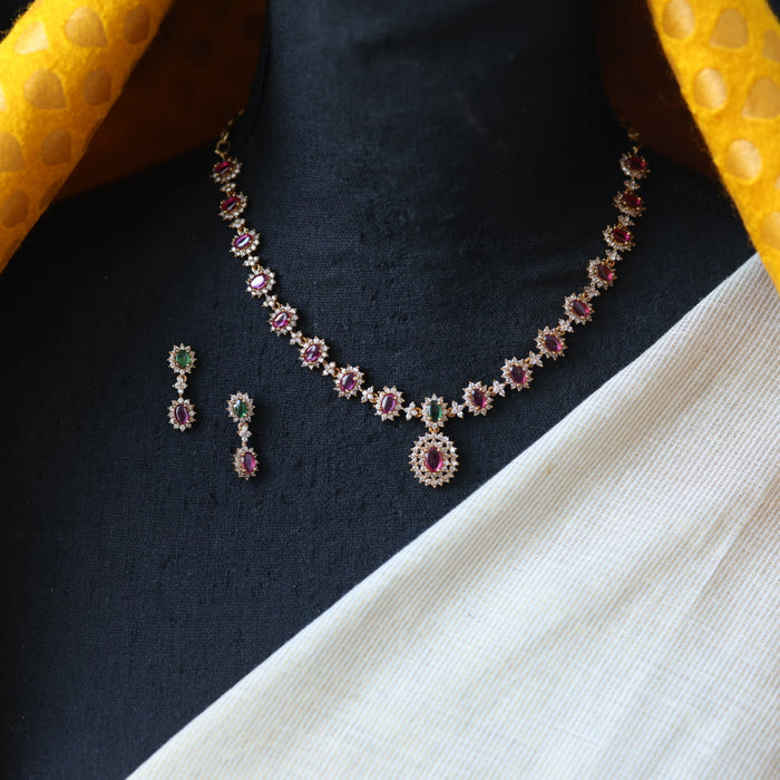 Antique multi stone short necklace with earrings TTS5001