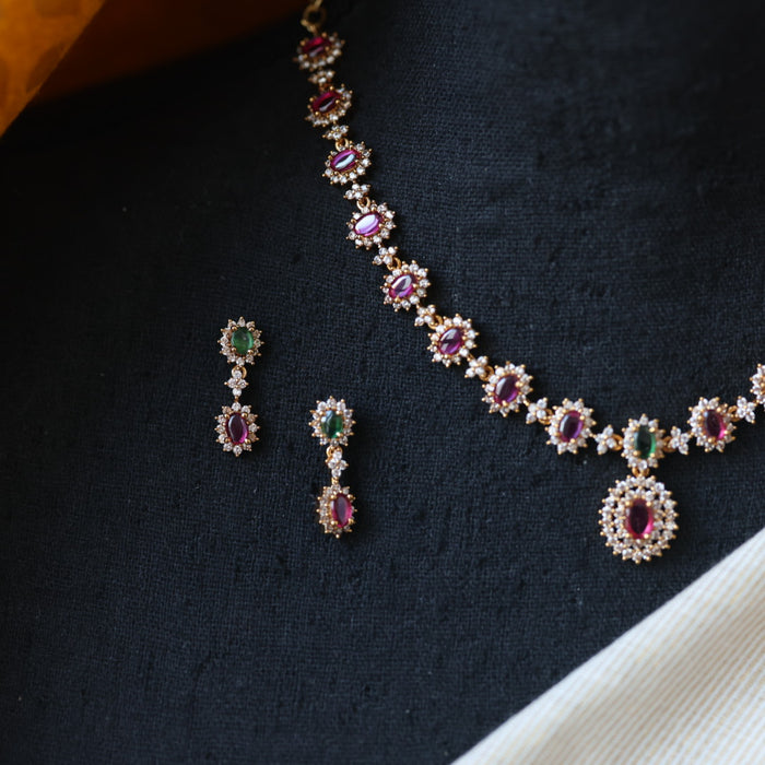 Antique multi stone short necklace with earrings TTS5001