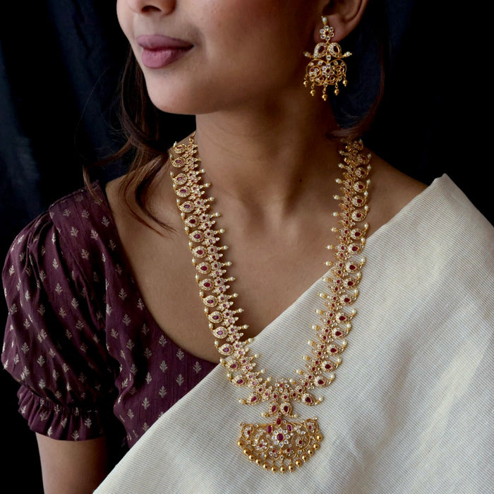 Antique ruby white stone mango long necklace with earrings LL021213