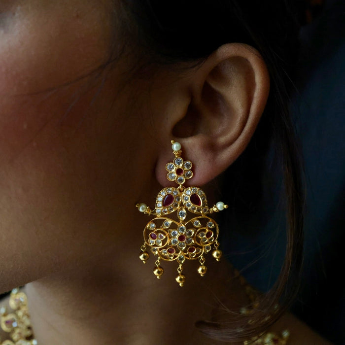 Antique ruby white stone mango long necklace with earrings LL021213