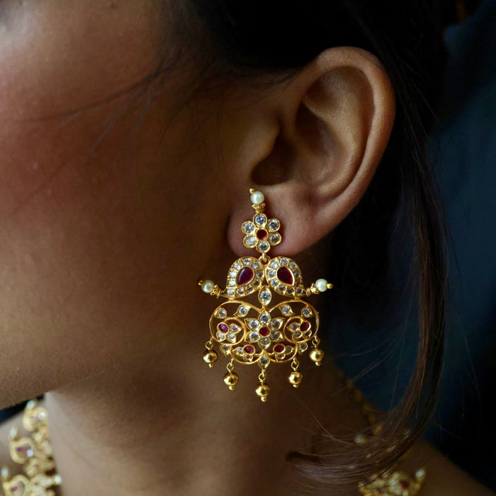 Antique ruby white stone mango long necklace with earrings LL021213