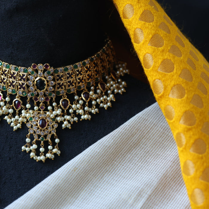 Antique multi stone choker necklace with earrings CCB10018