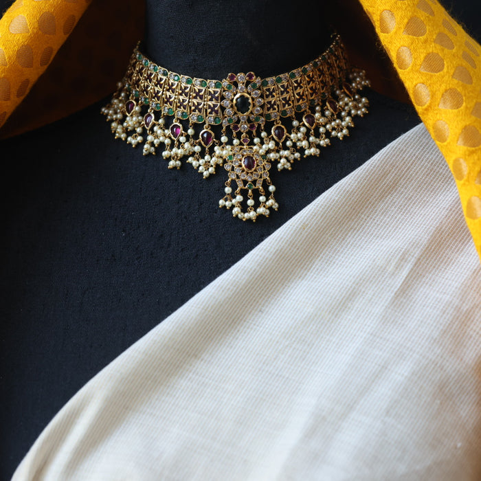 Antique multi stone choker necklace with earrings CCB10018