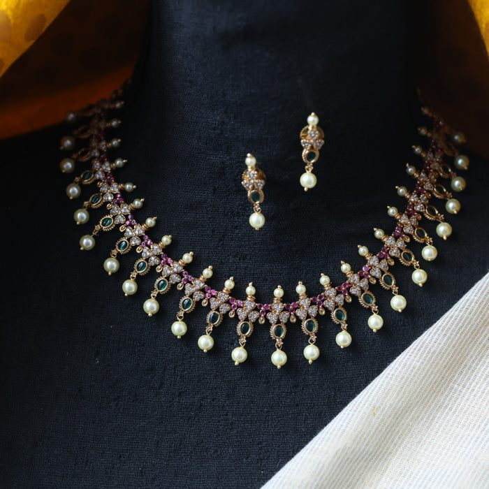 Antique multi stone short necklace with earrings TTS5009