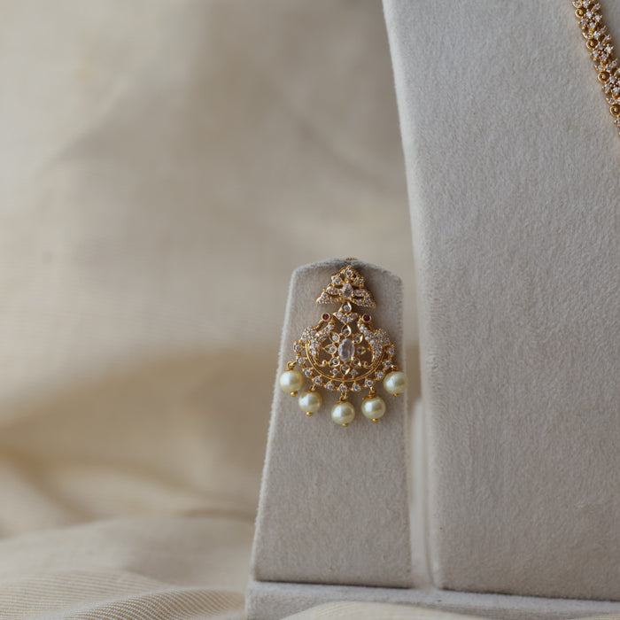 Heritage gold plated white stone long and short necklace with earrings HLS1893