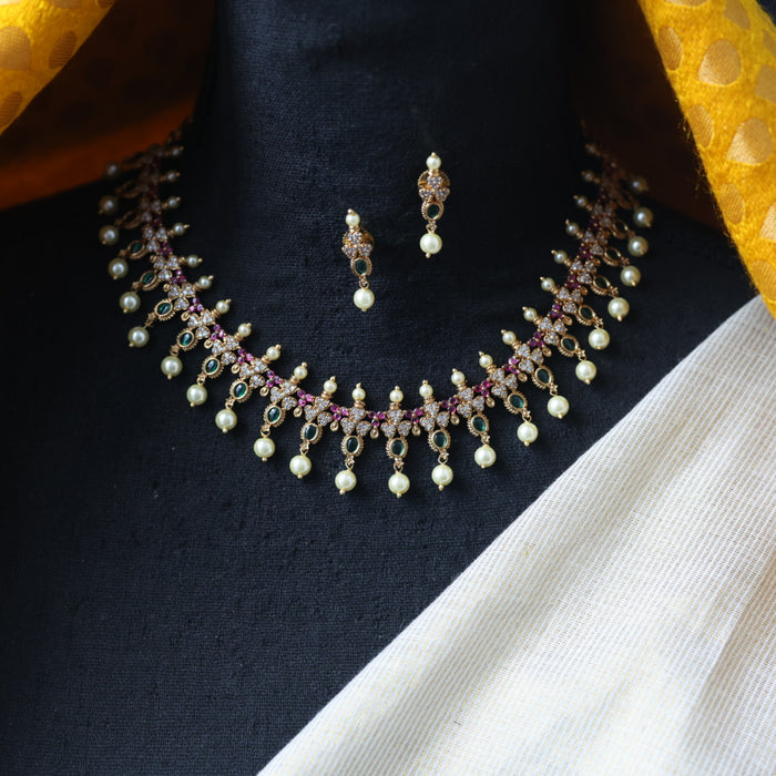 Antique multi stone short necklace with earrings TTS5009