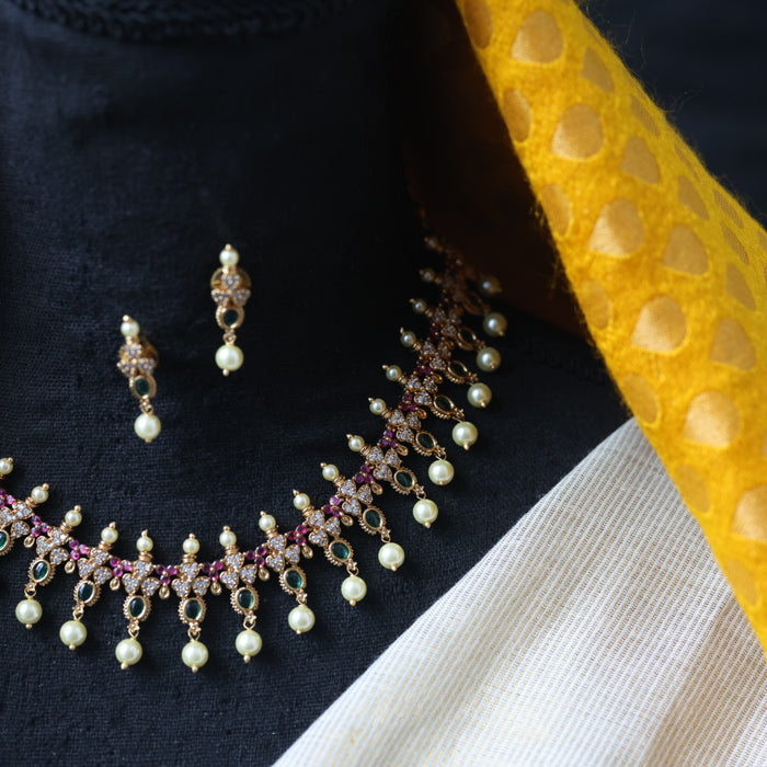 Antique multi stone short necklace with earrings TTS5009
