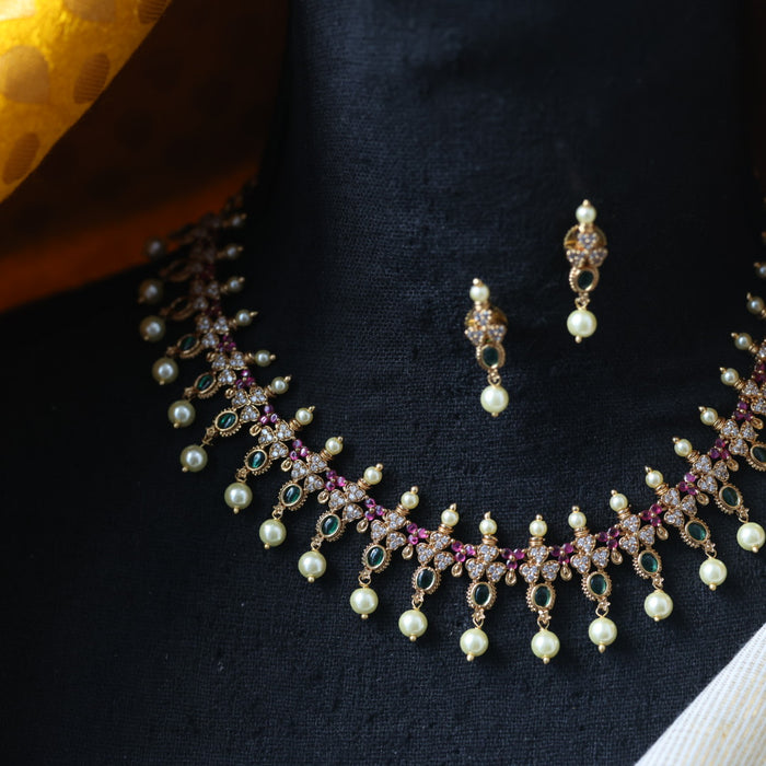 Antique multi stone short necklace with earrings TTS5009