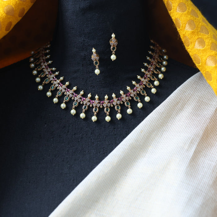Antique multi stone short necklace with earrings TTS5009