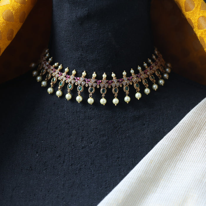Antique multi stone short necklace with earrings TTS5009