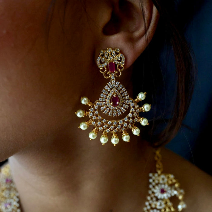 Antique ruby white stone short necklace with earrings SS13042
