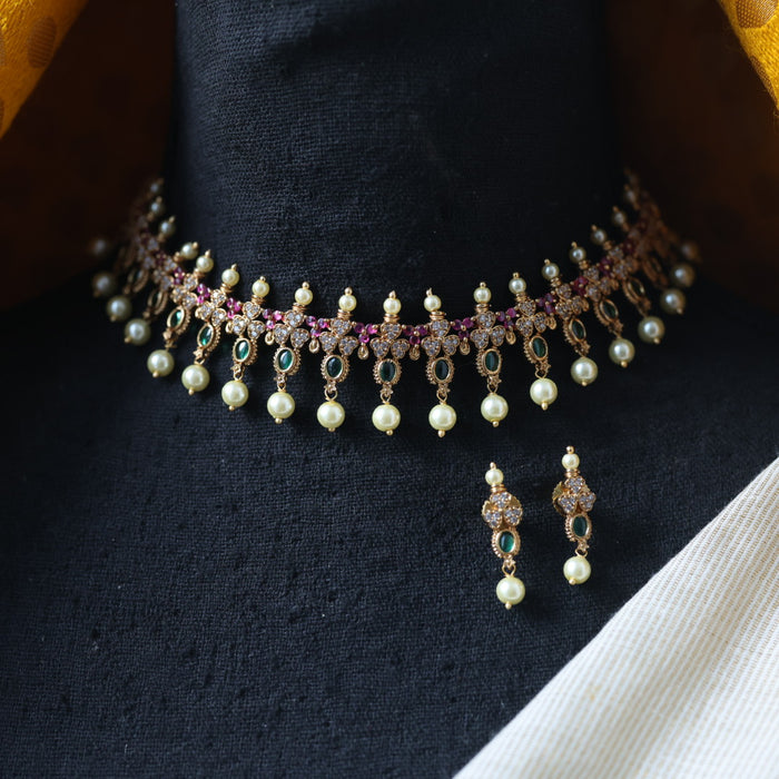 Antique multi stone short necklace with earrings TTS5009