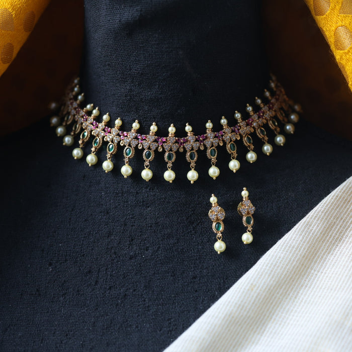 Antique multi stone short necklace with earrings TTS5009