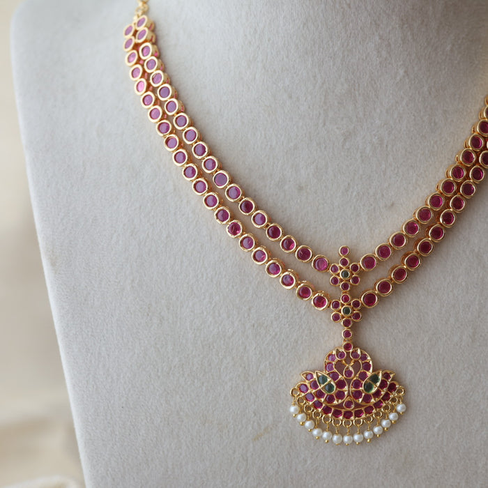 Heritage gold plated ruby stone short necklace and earrings RUB342