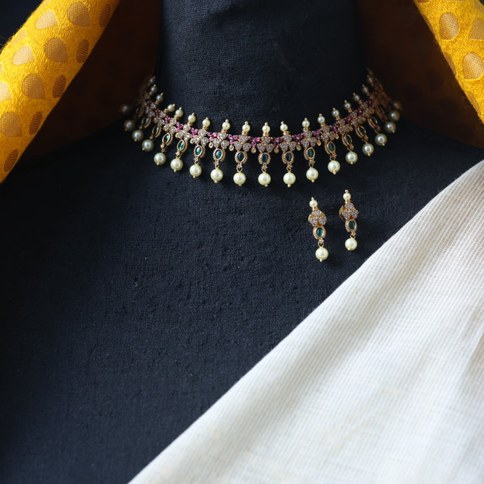Antique multi stone short necklace with earrings TTS5009