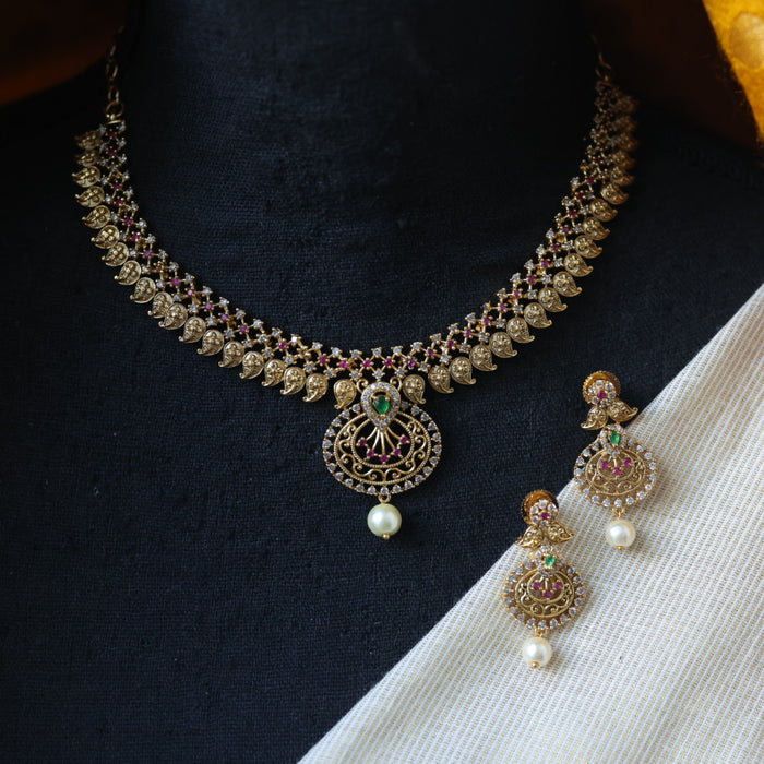 Antique multi stone short necklace with earrings TTS5005