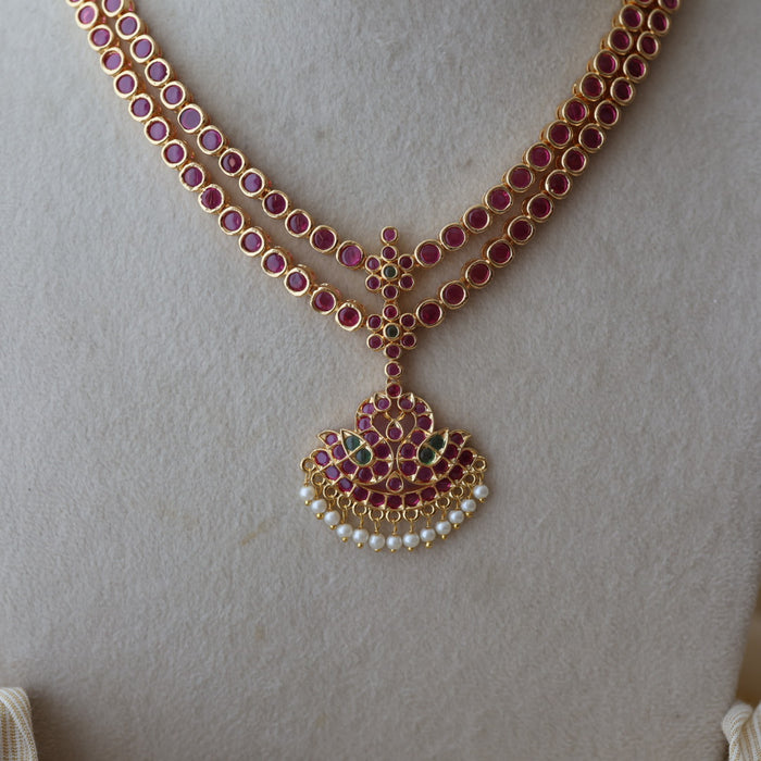 Heritage gold plated ruby stone short necklace and earrings RUB342