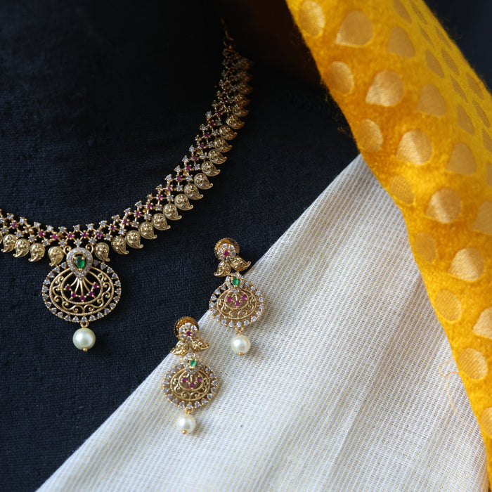 Antique multi stone short necklace with earrings TTS5005