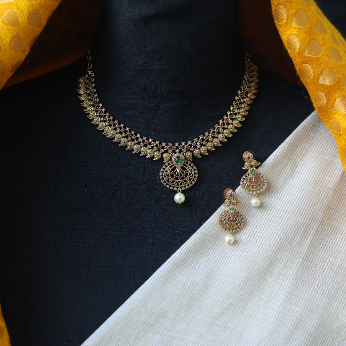 Antique multi stone short necklace with earrings TTS5005