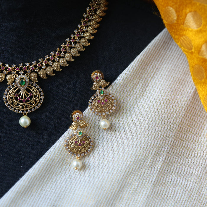Antique multi stone short necklace with earrings TTS5005