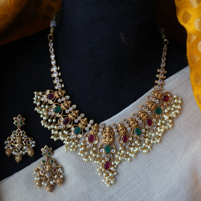 Antique pearl short necklace with earrings S1B137