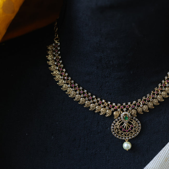 Antique multi stone short necklace with earrings TTS5005