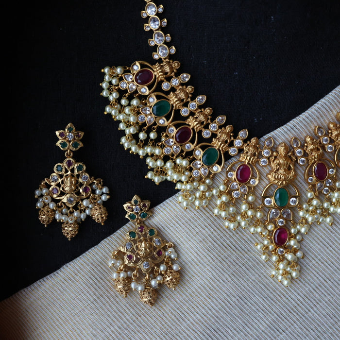 Antique pearl short necklace with earrings S1B137