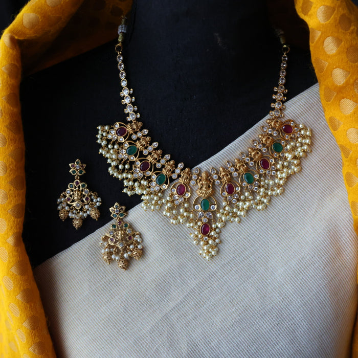 Antique pearl short necklace with earrings S1B137