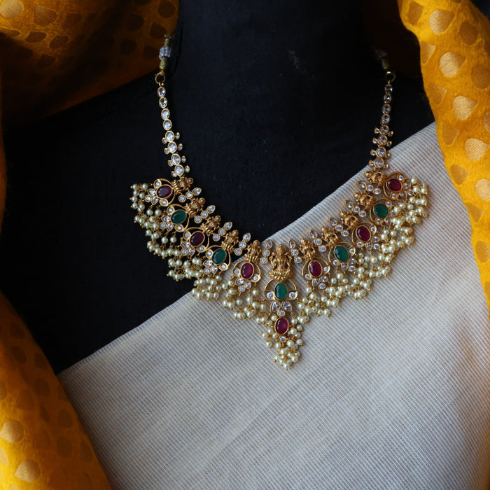 Antique pearl short necklace with earrings S1B137