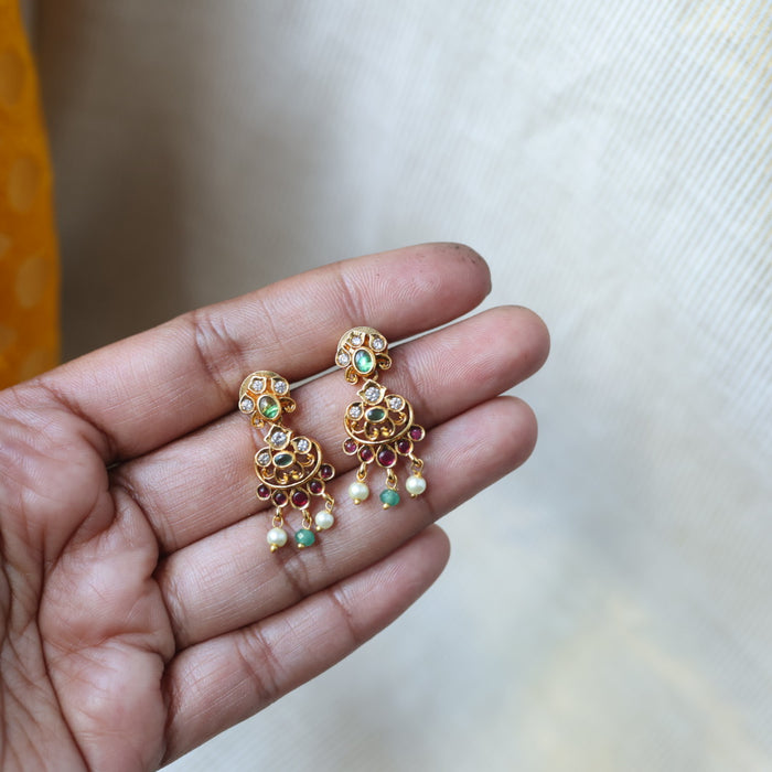 Antique green bead short necklace with earrings AG001