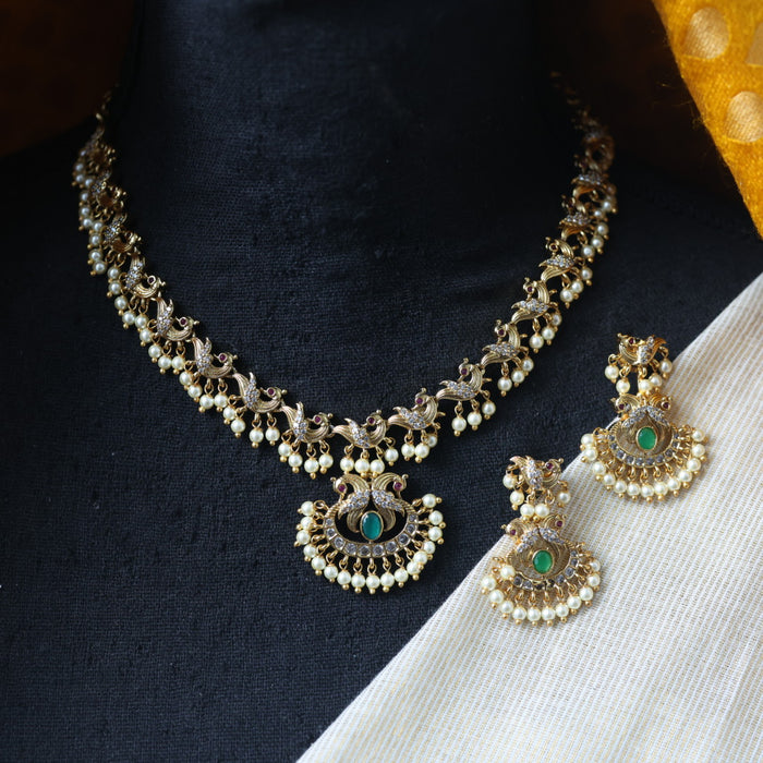 Antique multi stone short necklace with earrings TTS508
