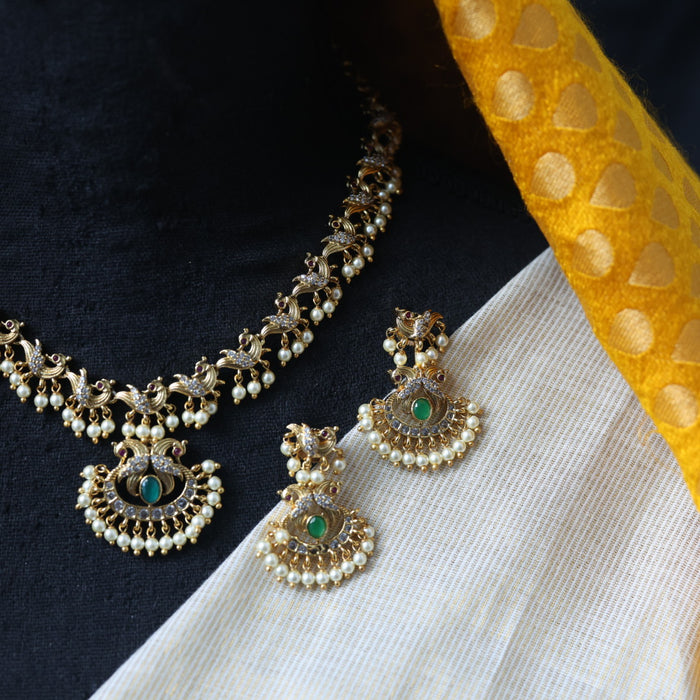 Antique multi stone short necklace with earrings TTS508