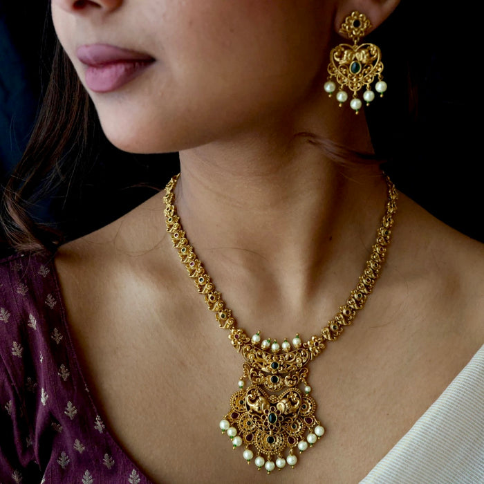 Antique simple stone short necklace with earrings TT02010